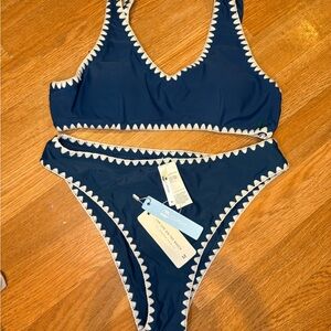 Cupshe Blue and White Swimsuit with Scalloped Trim